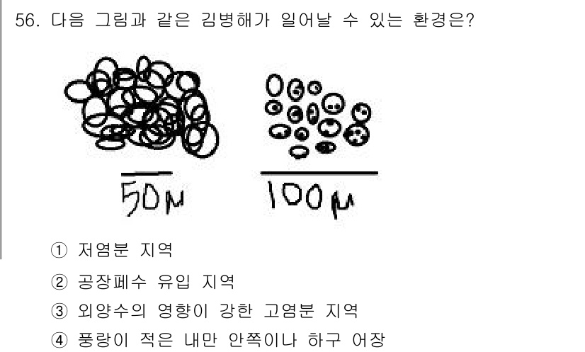 수산양식산업기사 2015년 56번 - . 외양수의 영향이 강한 고염분 지역

해설: 그림에서 나타나는 군집 형... 에 관한 핵심 기출문제