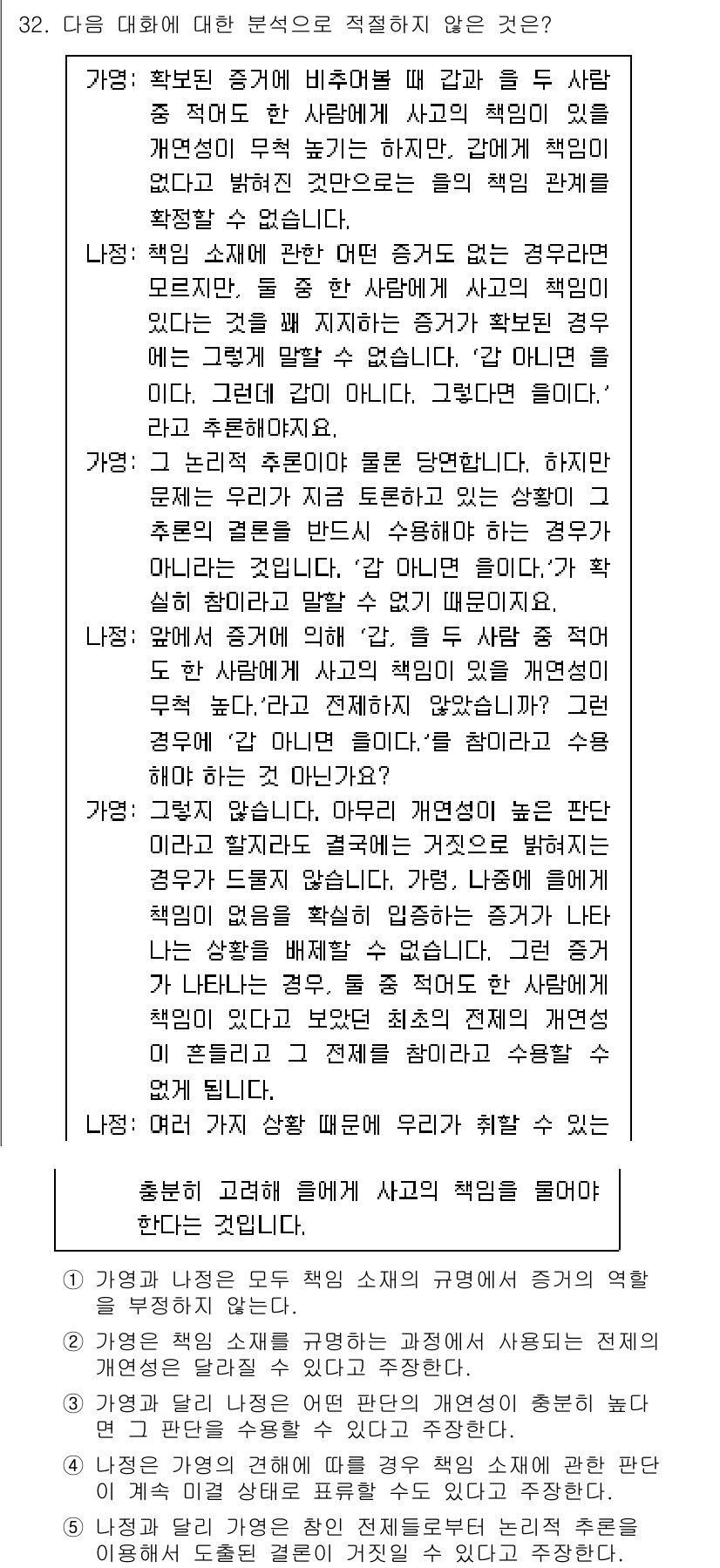 PSAT_언어논리 2016년 32번 - 5번은 특정 증거를 제시하지 않고 감정적으로 반응하는 주장을 포함하고 있... 에 관한 핵심 기출문제