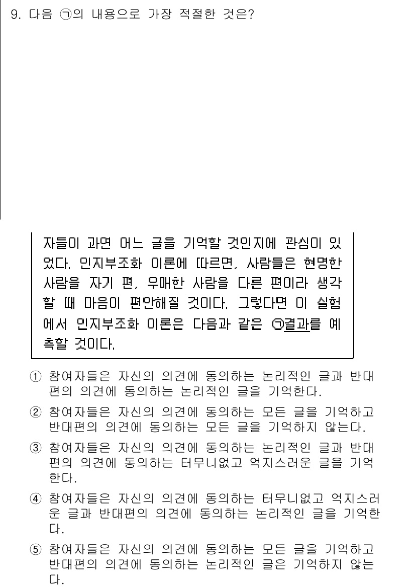 PSAT_언어논리 2017년 9번 - 정답 3번은 "참여자는 자신의 의견에 도달하는 논리적 글과 반대의 글을 ... 에 관한 핵심 기출문제