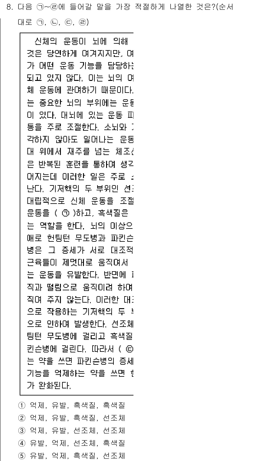 PSAT_언어논리 2018년 8번 - 이유: 문맥상 "드러나는"이 적절한 단어로, 여기에선 신체 운동의 기능이... 에 관한 핵심 기출문제