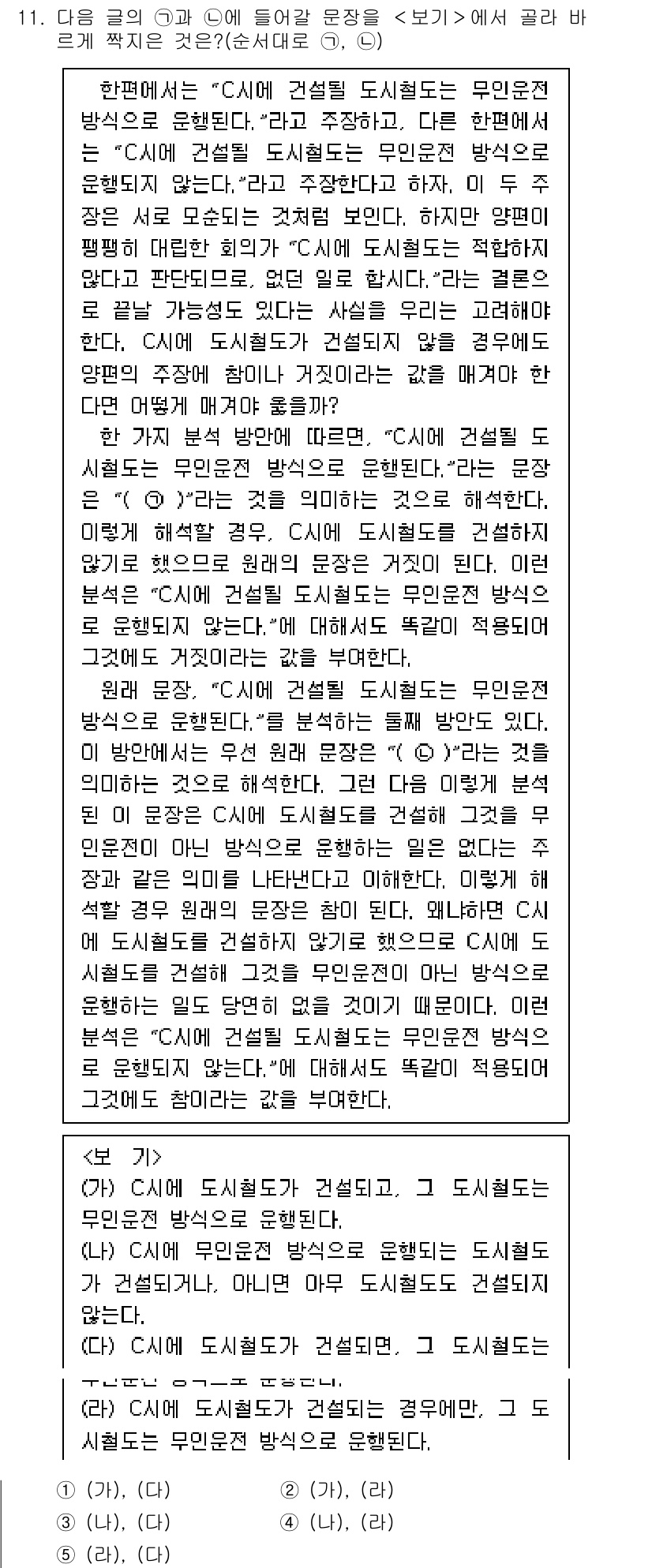 PSAT_언어논리 2019년 11번 - 해설: 본문에서 C의 견해는 건설과 도시에 대한 시각적 연관성을 강조하고... 에 관한 핵심 기출문제