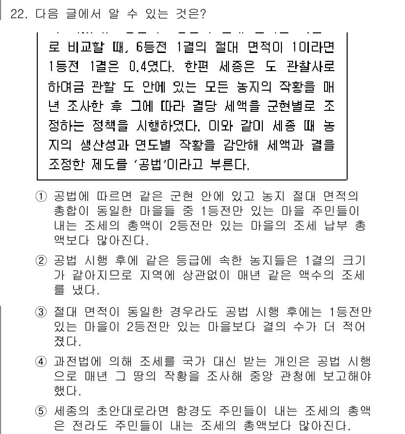 PSAT_언어논리 2019년 22번 - 보기의 내용은 농지 전용에 관한 정책과 그 결과를 논의하는 글입니다. 정... 에 관한 핵심 기출문제