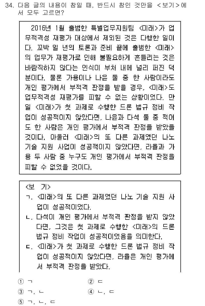 PSAT_언어논리 2019년 34번 - 정답 3번은 특정 기술이 제시하는 가치 판단에 대한 논의가 포함되어 있음... 에 관한 핵심 기출문제