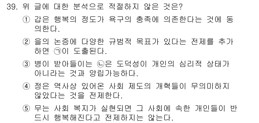 PSAT_언어논리 2019년 39번 - 정답은 2입니다. 행복의 정도는 욕구 충족과 관련이 있으며, 이로 인해 ... 에 관한 핵심 기출문제