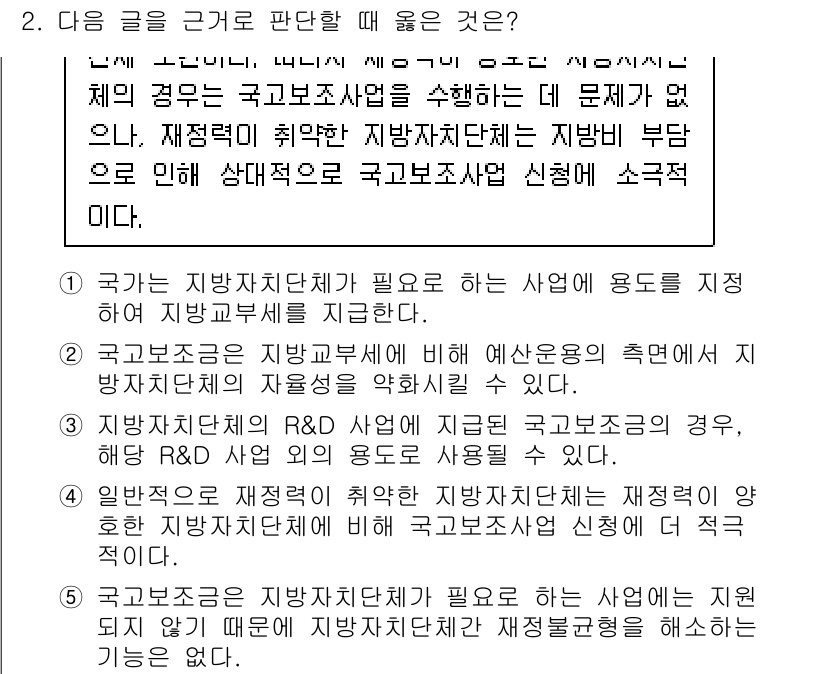 PSAT_상황판단 2016년 2번 - 이 글은 지역사회의 필요를 반영하여 지역 보조사업의 필요성을 강조하고 있... 에 관한 핵심 기출문제