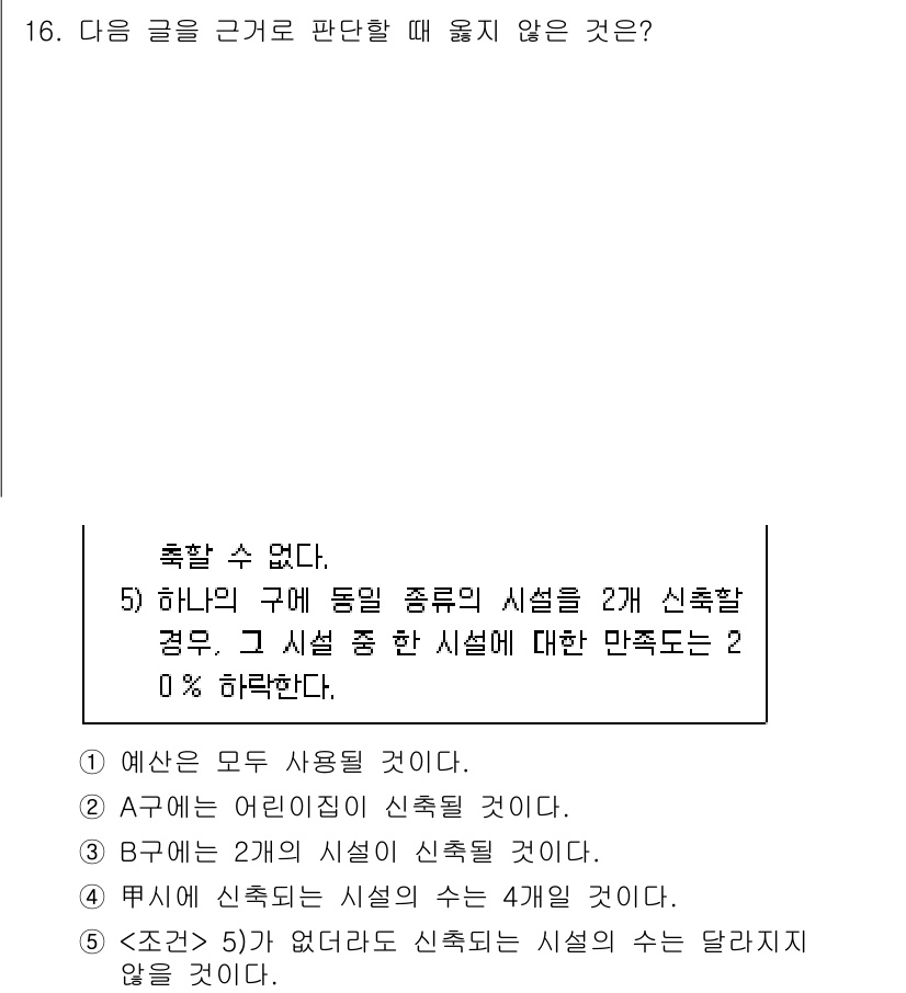 PSAT_상황판단 2019년 16번 - 정답 2번은 "주제 5가 없더라도 신천식의 수는 달라지지 않을 것"이라는... 에 관한 핵심 기출문제