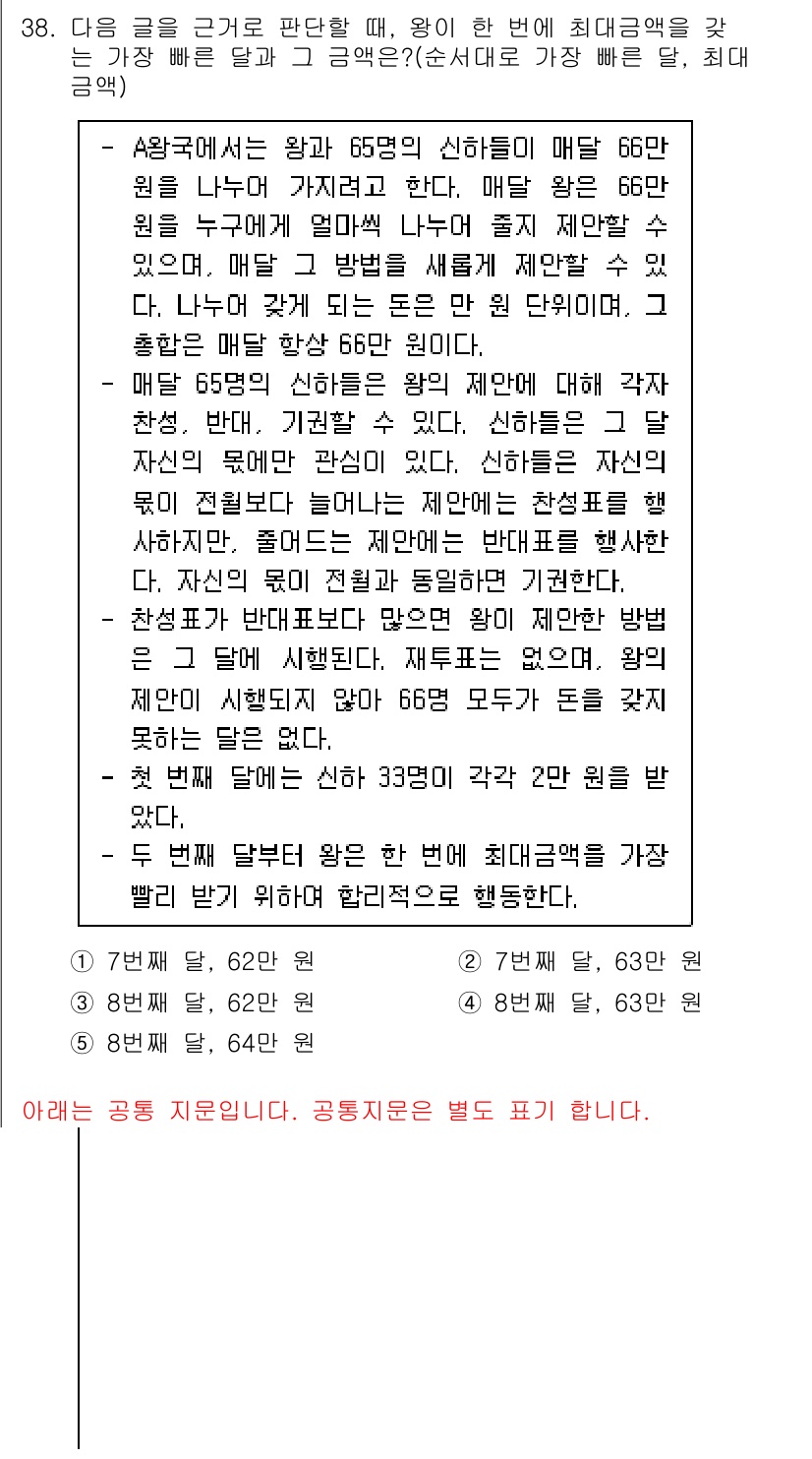 PSAT_상황판단 2019년 38번 - 이 문제에서는 66명 중 33명의 최대 금액을 기준으로 판단해야 합니다.... 에 관한 핵심 기출문제