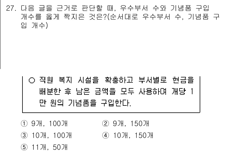 PSAT_상황판단 2020년 26번 - 상황판단 문제에서, 예산 10,000원을 효율적으로 사용하기 위해 직원 ... 에 관한 핵심 기출문제