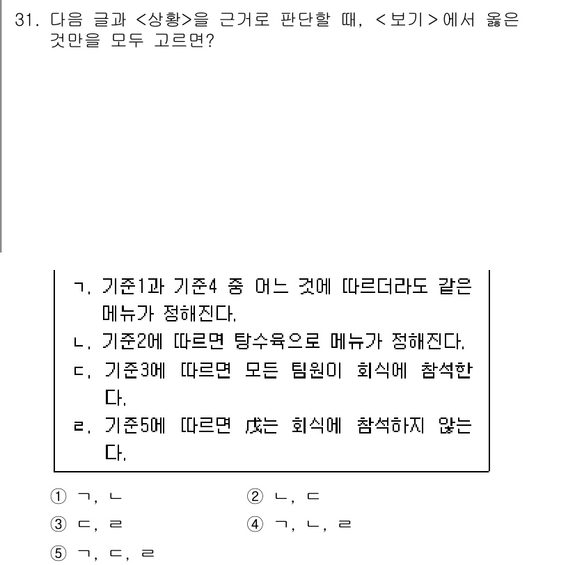 PSAT_상황판단 2020년 30번 - 정답 3의 이유는, 기준 1과 기준 2는 각각의 조건이 충족되어야 하므로... 에 관한 핵심 기출문제