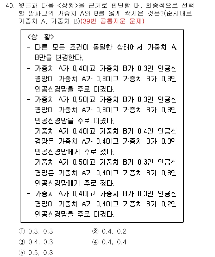PSAT_상황판단 2020년 39번 - 정답 5번은 A가 B보다 더 높은 인정을 받는 상황이므로, A에 대한 인... 에 관한 핵심 기출문제
