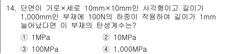 9급_지방직_공무원_서울시_건축구조 2018년 14번 - 부재의 가로와 세로가 10mm이고 길이가 1,000mm인 사각형일 때, ... 에 관한 핵심 기출문제
