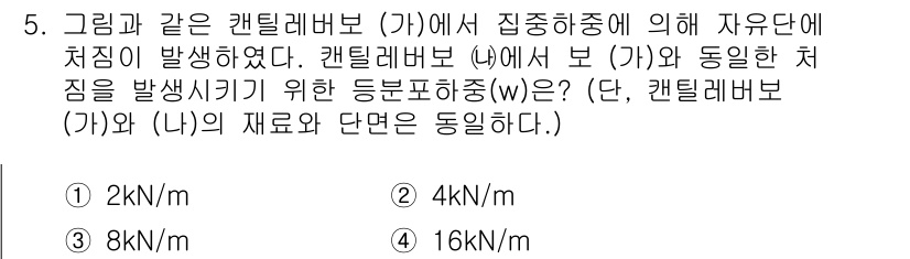9급_지방직_공무원_서울시_건축구조 2019년 5번 - 캔틸레버 구조에서 자유단에 작용하는 하중과 반력을 분석하기 위해서는 모멘... 에 관한 핵심 기출문제