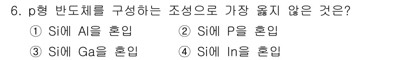 9급_지방직_공무원_서울시_공업화학 2019년 6번 - p형 반도체는 주로 삼가(3족 원소)가 다수 캐리어로 작용하여 전도성을 ... 에 관한 핵심 기출문제