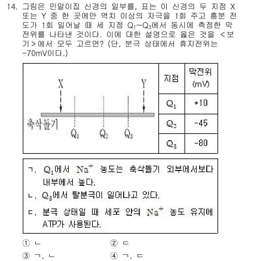 9급_지방직_공무원_서울시_과학 2016년 14번 - 문제에서 요구하는 내용은 전해질의 농도 차이에 따른 전위 차이이다. 주어... 에 관한 핵심 기출문제