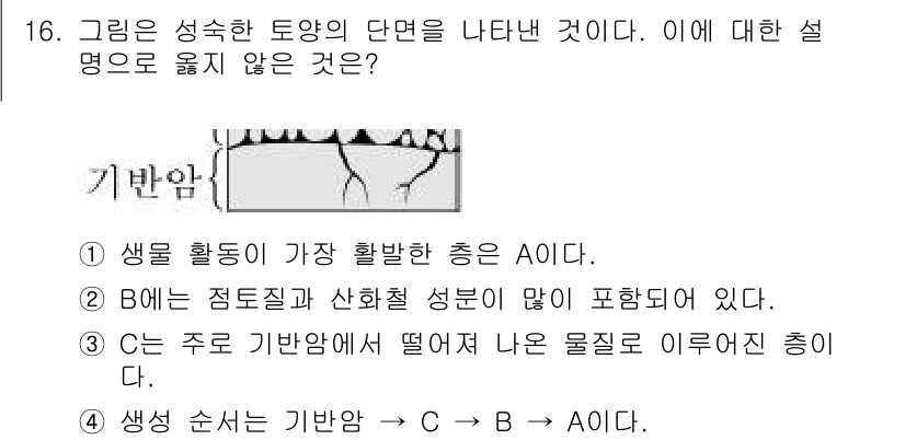 9급_지방직_공무원_서울시_과학 2017년 16번 - 생물의 기반암이 C에서 B로 이어지려면 기하학적 종으로 분류되어야 하며,... 에 관한 핵심 기출문제