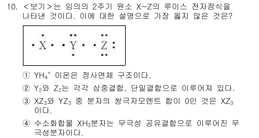 9급_지방직_공무원_서울시_과학 2018년 10번 - . 

이유: YH와 ZH의 전자 구조를 고려할 때, Z의 전자 밀도는 ... 에 관한 핵심 기출문제