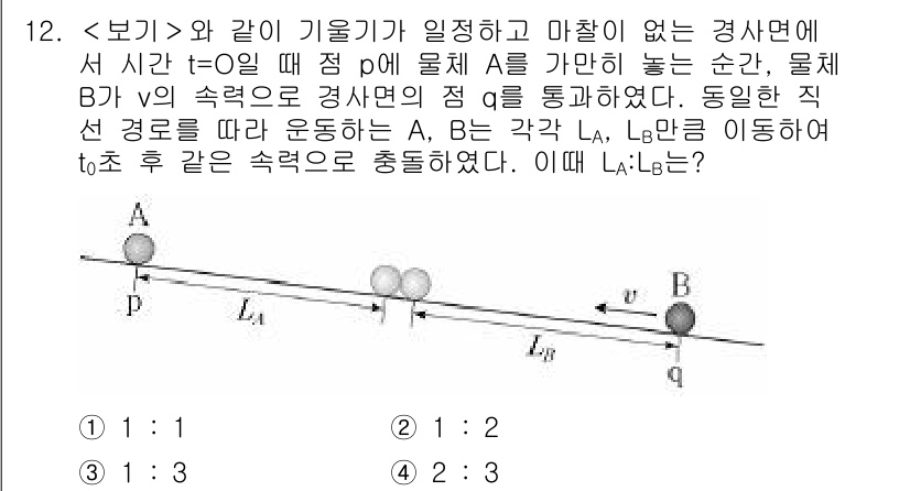 9급_지방직_공무원_서울시_과학 2018년 12번 - 문제에서 제시된 두 물체 A와 B의 운동 상태를 고려할 때, 물체 A는 ... 에 관한 핵심 기출문제