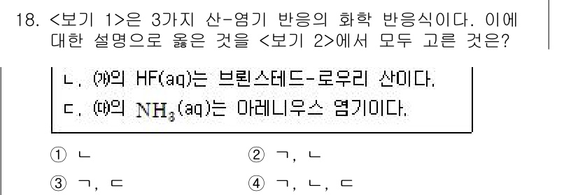 9급_지방직_공무원_서울시_과학 2018년 18번 - HF(aq)와 NH₄⁺(aq)는 각각 약산성과 약염기로서, 물속에서 해리... 에 관한 핵심 기출문제
