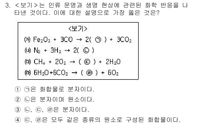 9급_지방직_공무원_서울시_과학 2019년 3번 - 3번 정답은 3) ~C이다. 이는 CH₄와 O₂의 반응에서 생성되는 물질... 에 관한 핵심 기출문제
