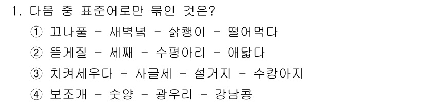 9급_지방직_공무원_서울시_국어 2016년 1번 - '치켜세우다', '사리를', '설계지', '수강아지'는 외래어 사용으로 ... 에 관한 핵심 기출문제