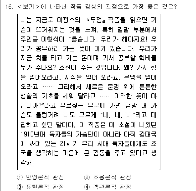 9급_지방직_공무원_서울시_국어 2018년 16번 - 정답 2번은 글의 주제를 명확히 전달하고 있으며, 작가가 스스로의 작업에... 에 관한 핵심 기출문제