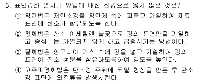 9급_지방직_공무원_서울시_기계일반 2016년 5번 - 문제에서 요구하는 사항은 각 방법에 대한 올바른 설명을 파악하는 것입니다... 에 관한 핵심 기출문제