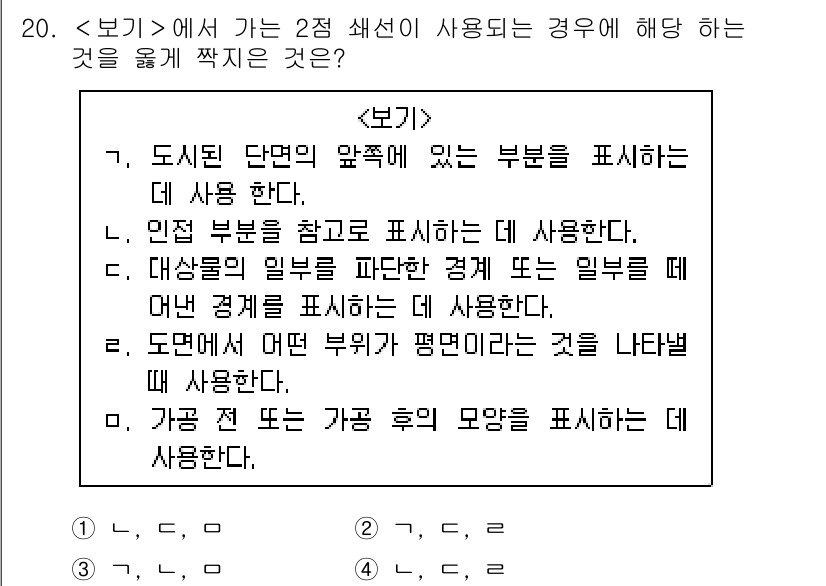 9급_지방직_공무원_서울시_기계일반 2019년 20번 - 정답 3번은 "입전체를 참고로 표시하는 데 사용한다"입니다. 이는 기계일... 에 관한 핵심 기출문제