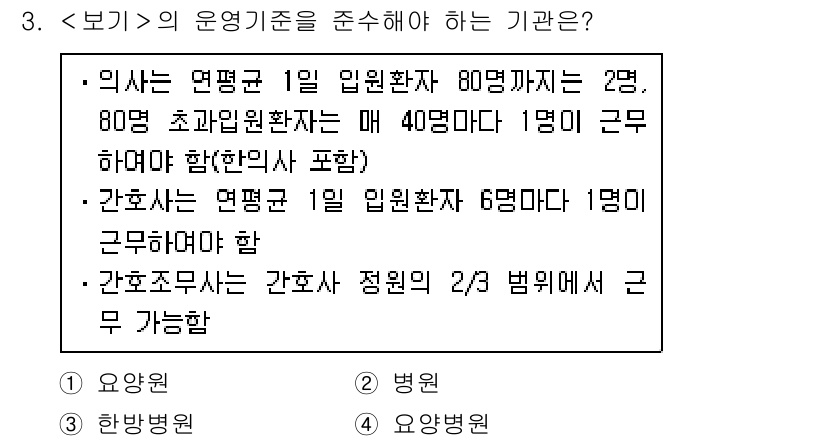 9급_지방직_공무원_서울시_보건행정 2018년 3번 - . 

정답의 이유는 간호사의 근무 기준과 인력 비율이 법적인 기준에 맞... 에 관한 핵심 기출문제