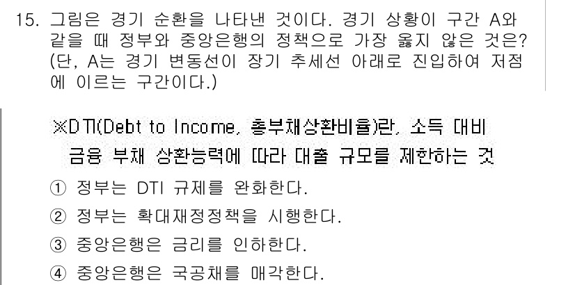 9급_지방직_공무원_서울시_사회 2016년 15번 - 정답 4번은 DTI(소득 대비 금융 부채 상환비율)를 통해 개인의 대출 ... 에 관한 핵심 기출문제