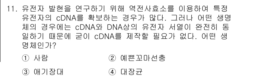 9급_지방직_공무원_서울시_생물 2015년 11번 - 정답은 4번 대장균이다. 대장균은 원형질막을 가지지 않는 박테리아로, c... 에 관한 핵심 기출문제