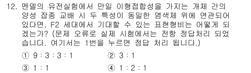 9급_지방직_공무원_서울시_생물 2015년 12번 - 멘델의 유전 실험에서 만일 이형접합형이 있는 경우, F2 세대에서 유전자... 에 관한 핵심 기출문제