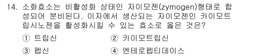 9급_지방직_공무원_서울시_생물 2015년 14번 - 소화효소는 비활성 형태의 자이모겐으로 존재하며, 특정 조건에서 활성 형태... 에 관한 핵심 기출문제