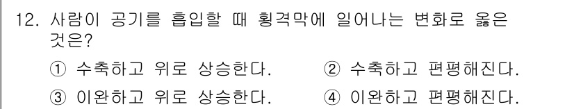 9급_지방직_공무원_서울시_생물 2016년 12번 - 사람이 공기를 흡입할 때, 폐의 용적이 증가하며 외부의 공기가 들어오게 ... 에 관한 핵심 기출문제