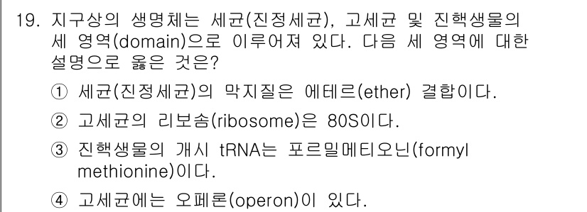 9급_지방직_공무원_서울시_생물 2016년 19번 - 4번이 정답인 이유는 고세균의 오페론 구조가 존재하기 때문이다. 오페론은... 에 관한 핵심 기출문제