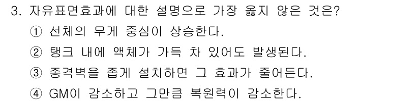 9급_지방직_공무원_서울시_선박일반 2019년 3번 - . 탱크 내에 액체가 기득 하지 않으므로 발생된다. 

해설: 자유표면 ... 에 관한 핵심 기출문제