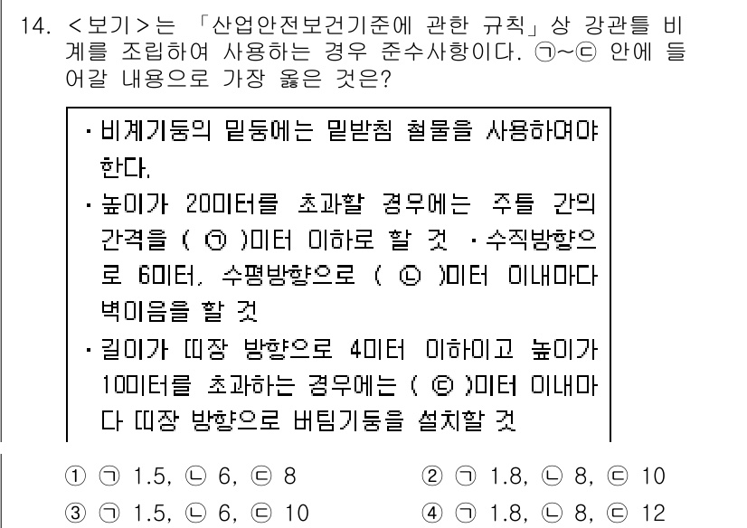 9급_지방직_공무원_서울시_안전관리론 2018년 14번 - 비계의 틀링의 최소한의 철판 두께는 안전성과 구조적 안정성을 확보하기 위... 에 관한 핵심 기출문제