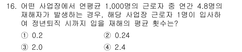 9급_지방직_공무원_서울시_안전관리론 2018년 16번 - 주어진 문제는 평균 1,000명의 근로자 중에서 재해자가 발생할 확률을 ... 에 관한 핵심 기출문제