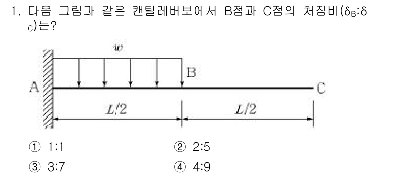 9급_지방직_공무원_서울시_응용역학개론 2016년 1번 - B점과 C점의 처짐 비를 구하기 위해서는 각각의 점에서의 처짐을 구한 후... 에 관한 핵심 기출문제