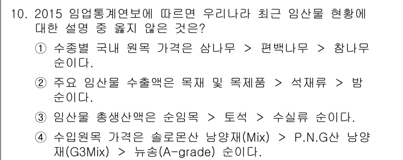 9급_지방직_공무원_서울시_임업경영 2016년 10번 - 1. 임산물의 수출입 정책에 대한 설명이 틀리다. 특히, 기재된 내용 중... 에 관한 핵심 기출문제