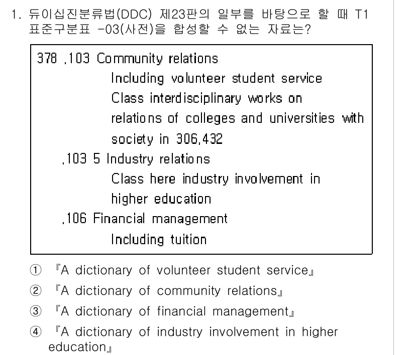 9급_지방직_공무원_서울시_자료조직개론 2015년 1번 - DDC(듀이십진분류법)에서 T1 표준구분표는 정보 자원 분류를 위한 기준... 에 관한 핵심 기출문제