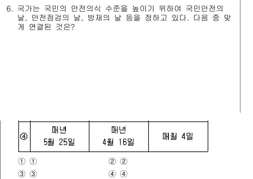 9급_지방직_공무원_서울시_재난관리론 2016년 6번 - 국가는 국민의 안전의식 수요를 높이기 위해 각종 기념일을 제정한다. 이 ... 에 관한 핵심 기출문제