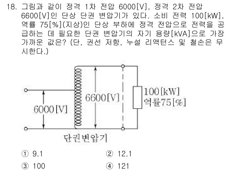 9급_지방직_공무원_서울시_전기기기 2016년 18번 - 정답은 2입니다. 주어진 조건에서 150kVA의 용량을 고려하면 각 전압... 에 관한 핵심 기출문제