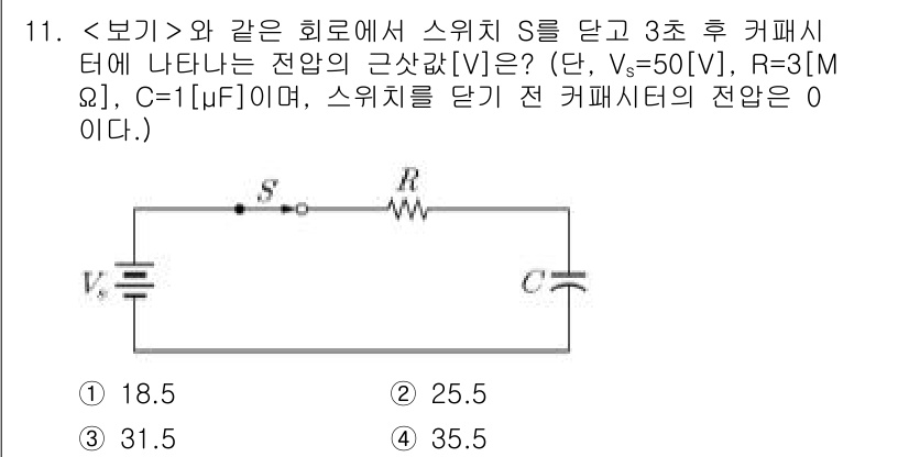 9급_지방직_공무원_서울시_전기이론 2018년 11번 - 정답은 3. 주어진 회로에서 스위치 S를 닫으면 커패시터 C가 충전되기 ... 에 관한 핵심 기출문제