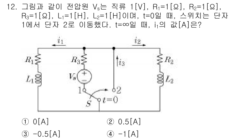 9급_지방직_공무원_서울시_전기이론 2019년 12번 - 주어진 회로에서 전압원 \( V_s = 1[V] \)와 저항들이 직렬로 ... 에 관한 핵심 기출문제