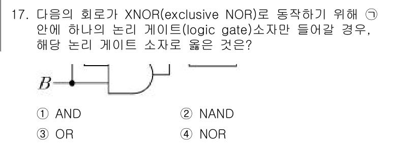9급_지방직_공무원_서울시_전자공학개론 2016년 17번 - XNOR 게이트는 입력이 같을 때 "참"을 출력합니다. 따라서 선택지가 ... 에 관한 핵심 기출문제