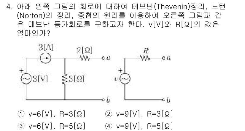 9급_지방직_공무원_서울시_전자공학개론 2016년 4번 - 주어진 회로에서 테브난 정리를 적용하면, 회로의 특정 단자에서의 등가전압... 에 관한 핵심 기출문제