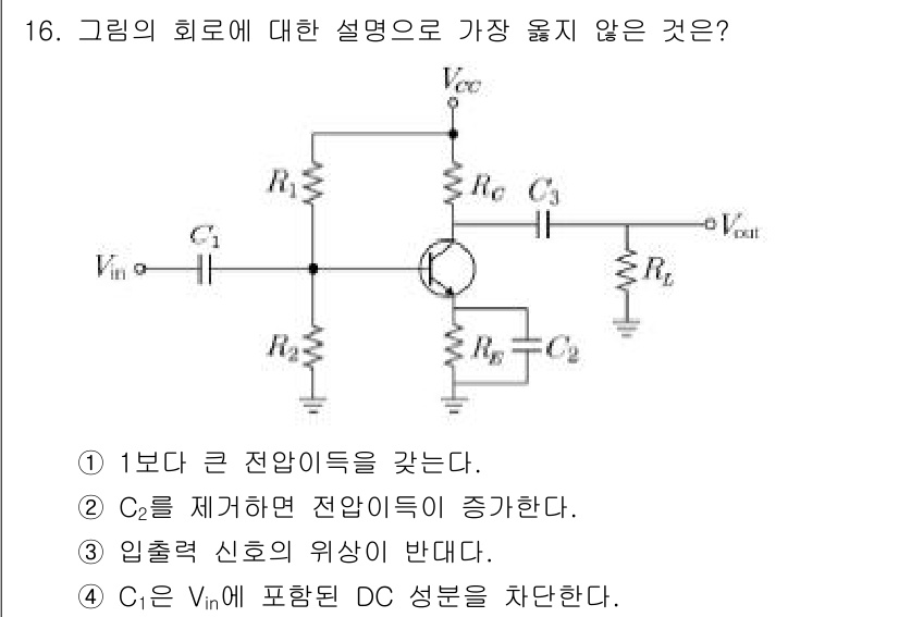 9급_지방직_공무원_서울시_전자공학개론 2019년 16번 - 회로에서 C2를 제거하면 전압 변화가 더 크고 안정하지 않게 되어 전압이... 에 관한 핵심 기출문제