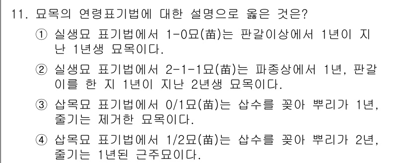 9급_지방직_공무원_서울시_조림 2015년 11번 - 1. 실상목 표기법은 나무의 연령을 쉽게 표현하기 위해 정해진 기준에 따... 에 관한 핵심 기출문제