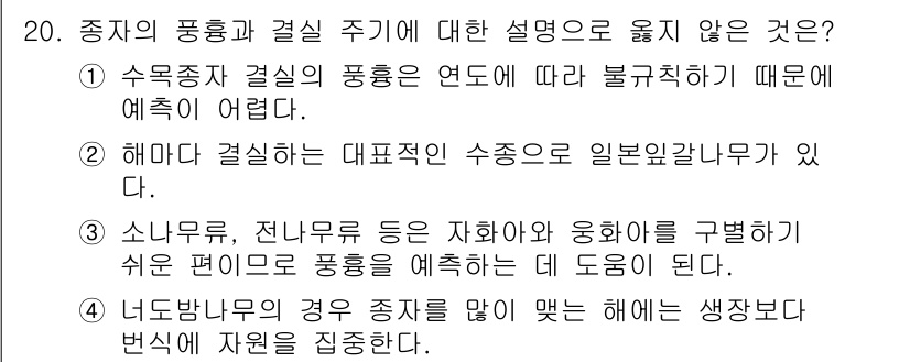 9급_지방직_공무원_서울시_조림 2017년 20번 - 정답 2번은 "해마다 결실하는 대표적인 수종으로일본잎갈나무가 있다"의 내... 에 관한 핵심 기출문제