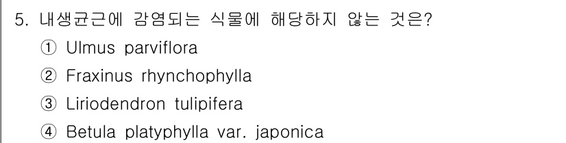9급_지방직_공무원_서울시_조림 2019년 5번 - 정답은 4번인 Liriodendron tulipifera입니다. 내생균근... 에 관한 핵심 기출문제